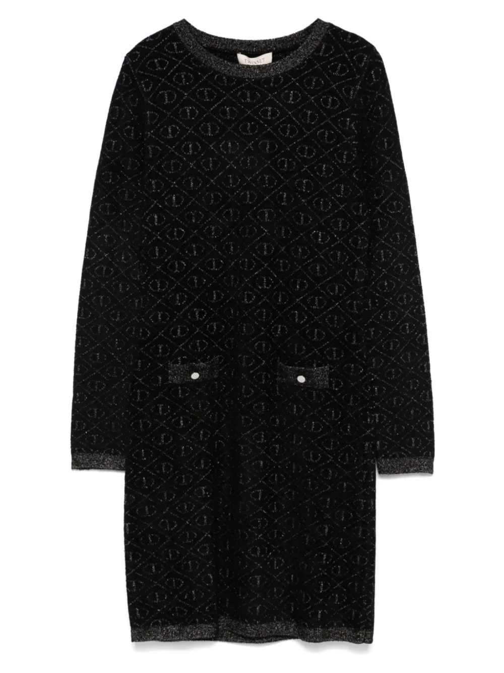 TWINSET Black Long-Sleeve Knit Dress with Subtle Metallic Detail